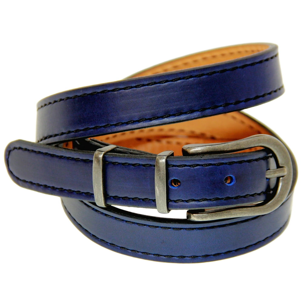 Orion Belt Company - Mens Narrow Blue Leather Belt Black Stitching ...