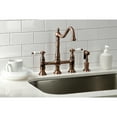 thumbnail image 2 of Kingston Brass KS127PLBSAC Heritage Bridge Kitchen Faucet with Brass Side Sprayer, Antique Copper, 2 of 7