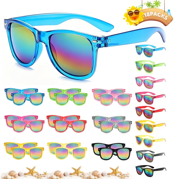 Amaopus 18 Packs Kids Sunglasses Bulk Party Favors, Neon Translucent Sunglasses with UV400 Protection, Beach Pool Birthday Party Supplies for Boys Girls Age 3-8