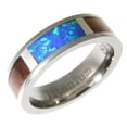 thumbnail image 1 of Genuine Hawaiian koa wood inlay synthetic opal band ring titanium comfort fit 6mm size 7.5, 1 of 6