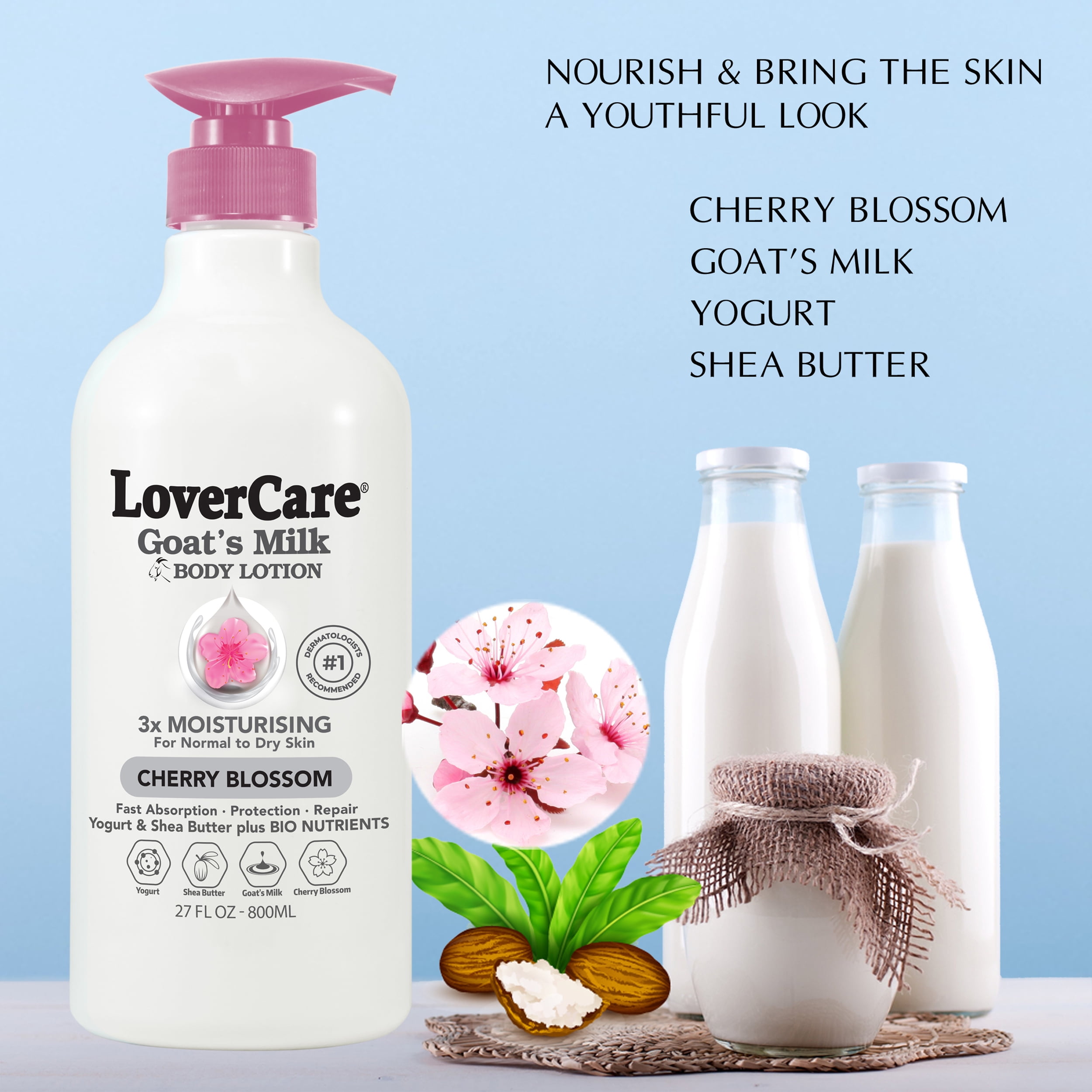 LoverCare Goat's Milk Body Lotion 27 fl oz (800ml) - Cherry Blossom