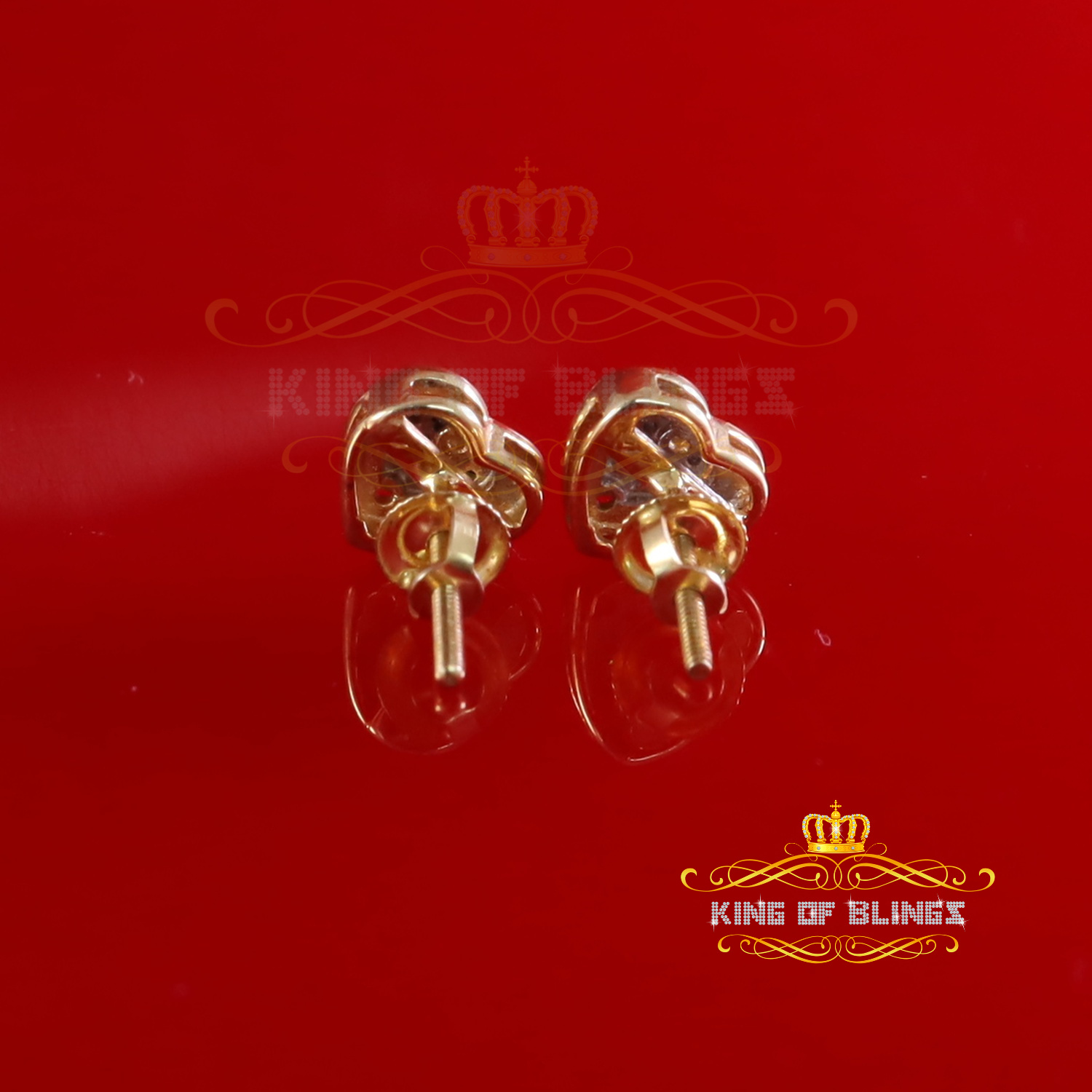 King of Bling's 10K Real Yellow Gold with Real 0.10ct Diamonds Men's /Womens Stud Heart Earrings