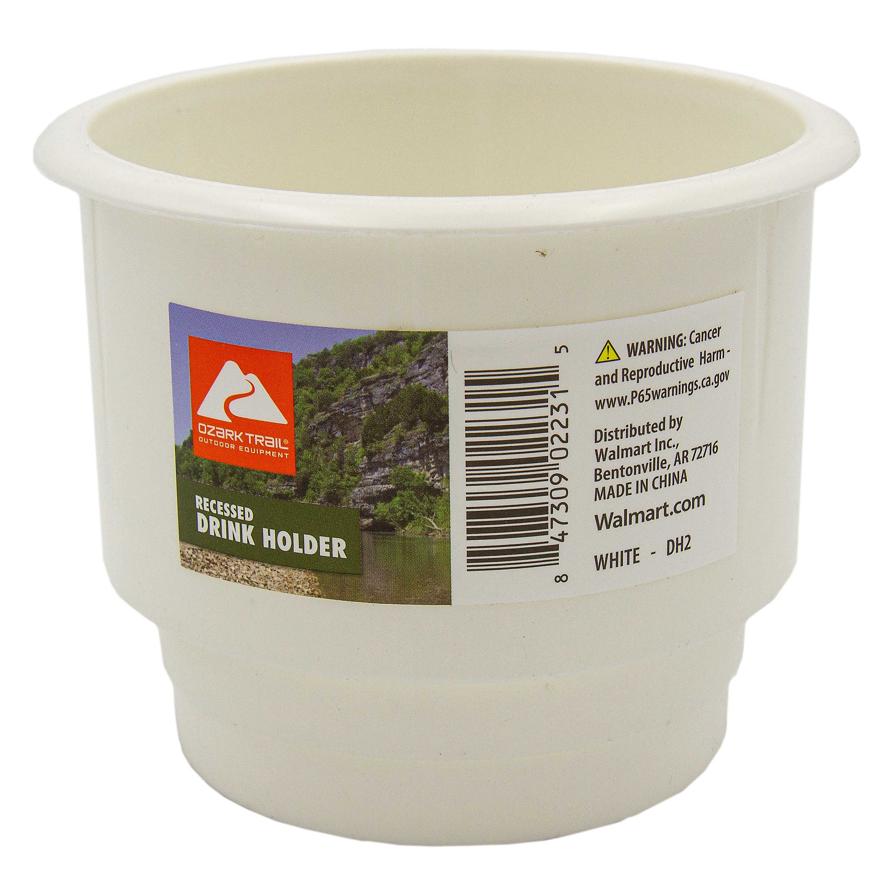 Ozark Trail 4 inch Recessed Flush Mount Drink Holder, White Plastic Insert for Boats & RVs
