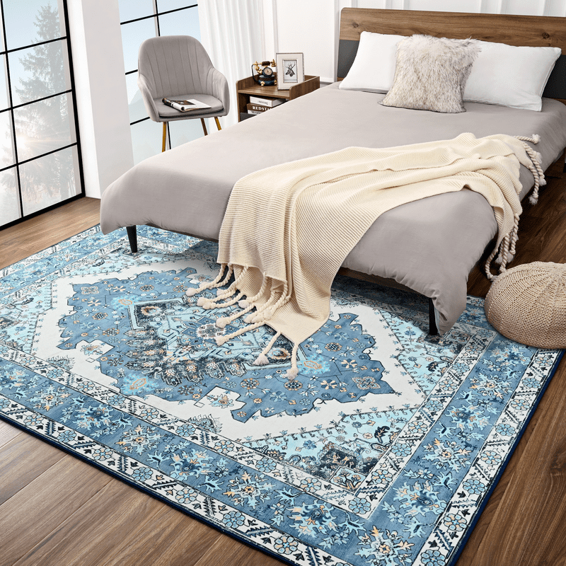 TWINNIS Area Rug for Living Room Persian Rug Vintage Boho Carpet for Bedroom,Blue,5'x8'