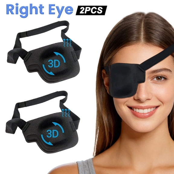 Rongsi Eye Patches for Adults, 2 Pcs 3D Eye Patch Black Adjustable Medical Eyepatch for Lazy Eye Amblyopia Strabismus and after Surgery (Right Eye)