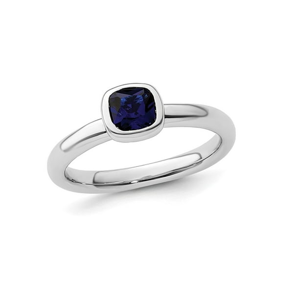 3/4 Carat (Ctw) Cushion-Cut Lab-Created Blue Sapphire Ring in Sterling Silver for Women