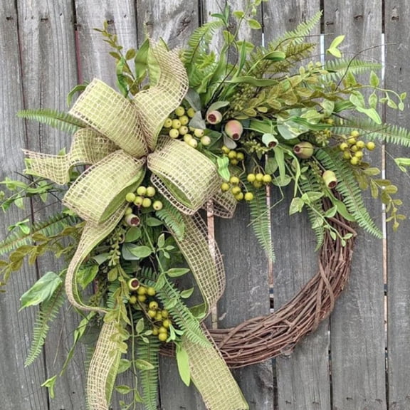 Wreath, 15 Inch Spring Wreath For Front Door, Artificial Wreath, Welcome Front Door Wreath