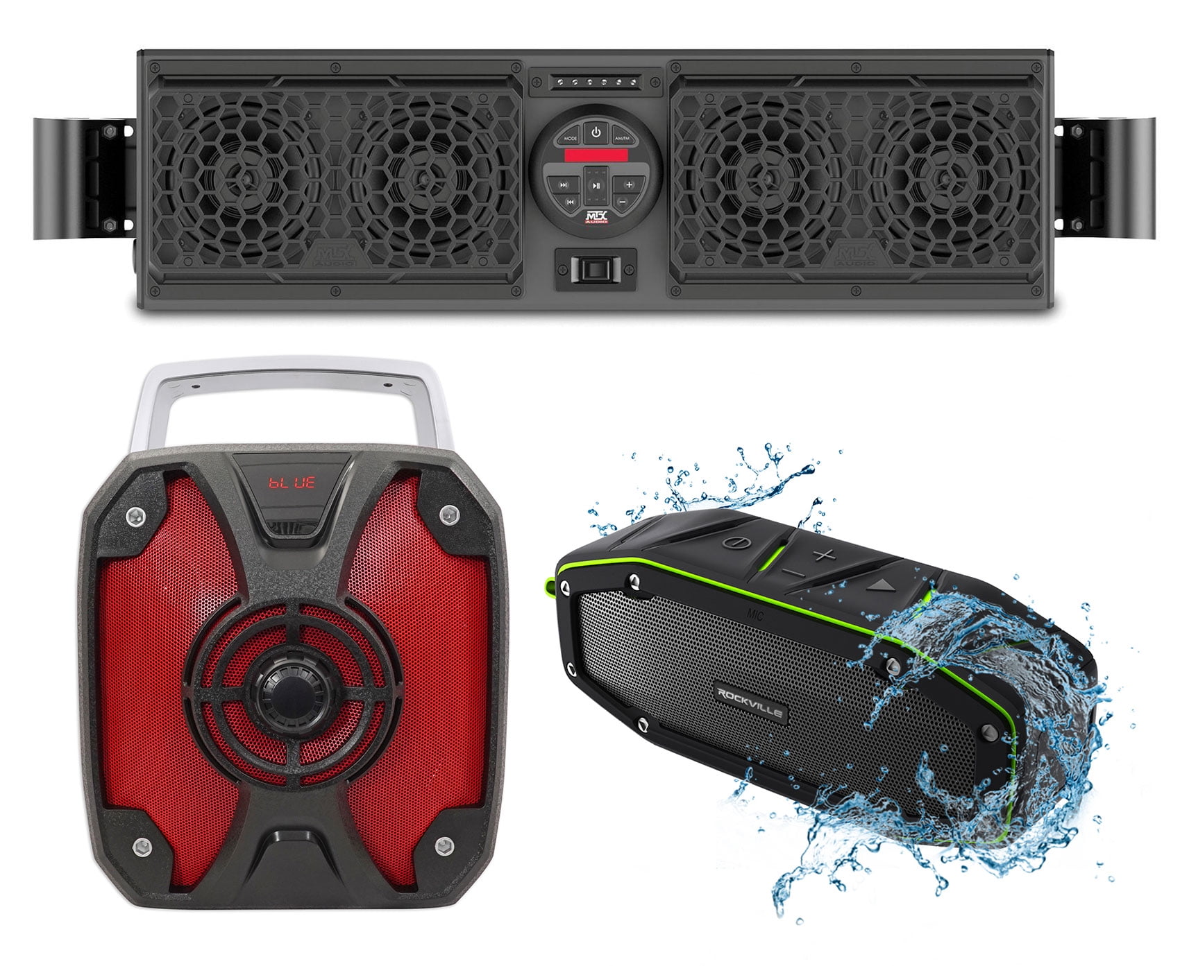 Mtx Mudsys31 Four Speaker Bluetooth Polaris Rzr Atv Utv Soundbar Rockbox Speaker Walmart Com