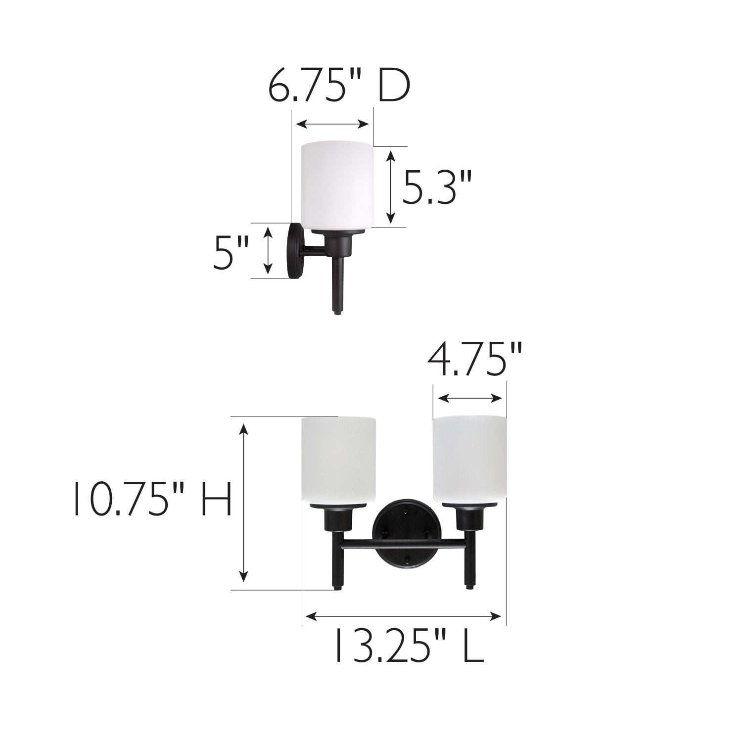 Design House Aubrey 2-Light Transitional Indoor Dimmable Wall Light, Matte Black