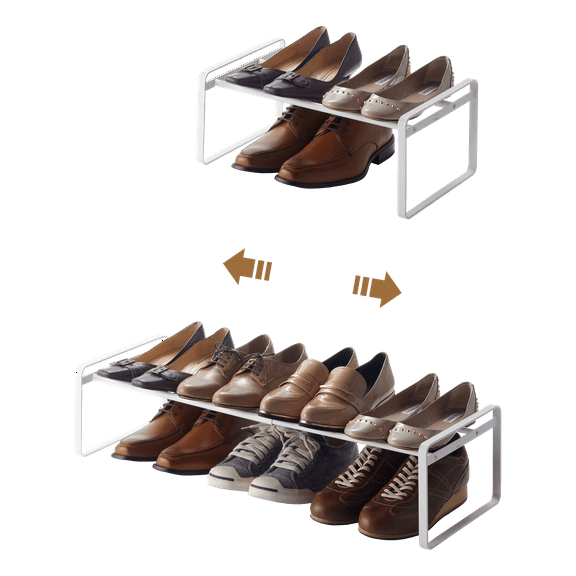 Yamazaki Home Stackable Shoe Rack, White, Steel, Holds up to 4 pairs of shoes per shelf, Supports 6.6 pounds, Expandable, Stackable