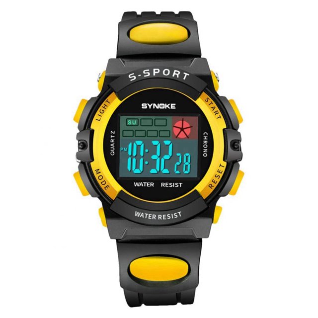 Reloj de pulsera electrónico deportivo para Niños y Estudiantes Sin SYNOKE Negro y Amarillo