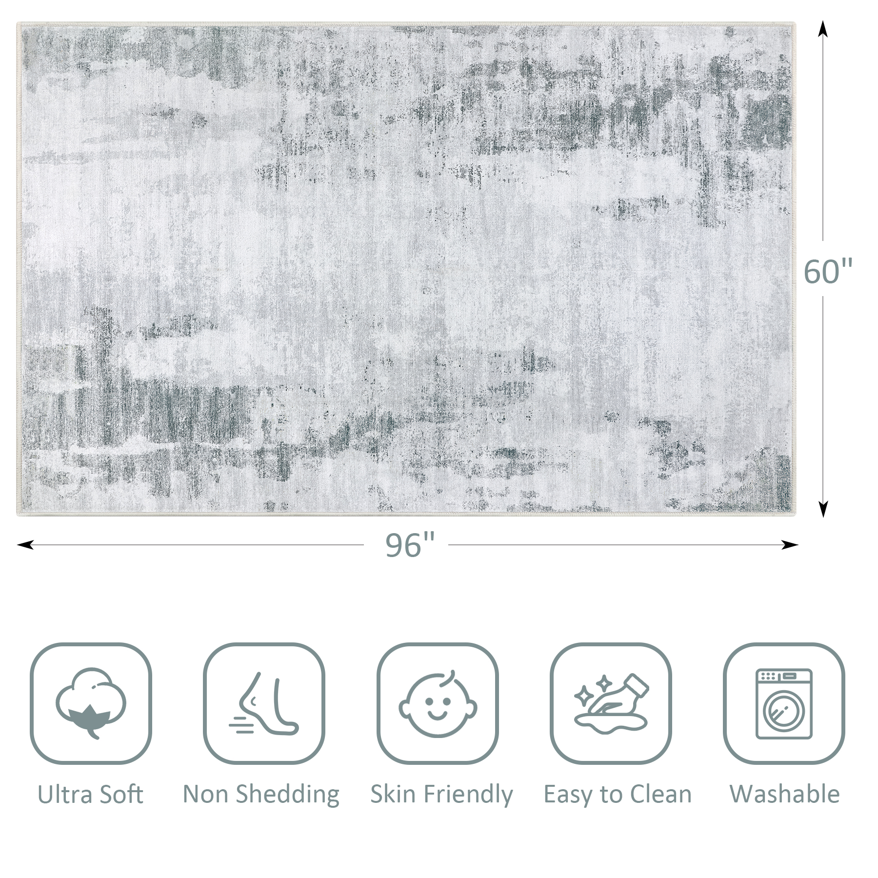 Aonewoe 5x8 Area Rugs for Living Room Abstract Washable Rugs Soft Neutral Bedroom Rug Non Slip Indoor Carpet for Living Room, Dining Room, Playroom, Office (Gray)