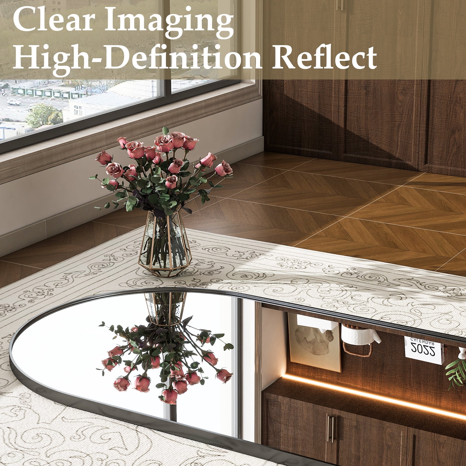 Dscont 19"x57" Arched Full Length Mirror Modern Floor Mirror with Aluminum Frame, Black