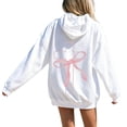 thumbnail image 4 of Christian Hoodies for Women Pink Cross Bow Print Sweatshirt Oversized Long Sleeve Faith Graphic Hooded Pullover Top, 4 of 7