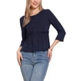 thumbnail image 1 of INSPIRAR CHIC Blusa Peplum para Mujer con Cuello Redondo, Manga 3/4 y Volantes, Talla L, Azul Oscuro, 1 of 5