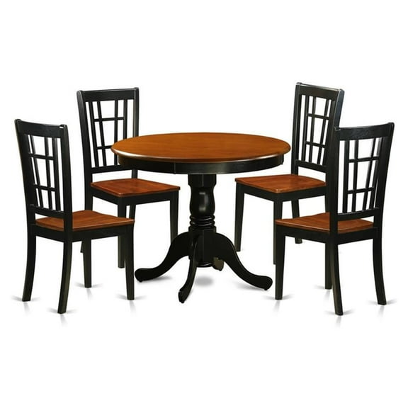 East West Furniture Antique 5-piece Dining Set w/ Wood Seat in Black/Cherry