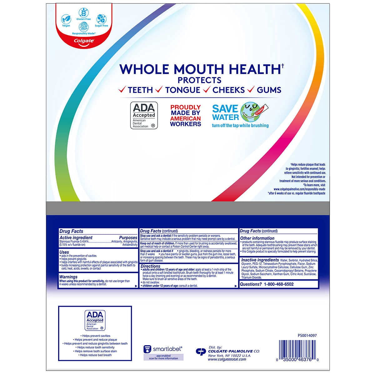 Colgate Total Advanced Whitening Toothpaste, 6.4 Oz, 5-Pack | Vegan | Gluten Free | Responsibly Made | Sugar Free