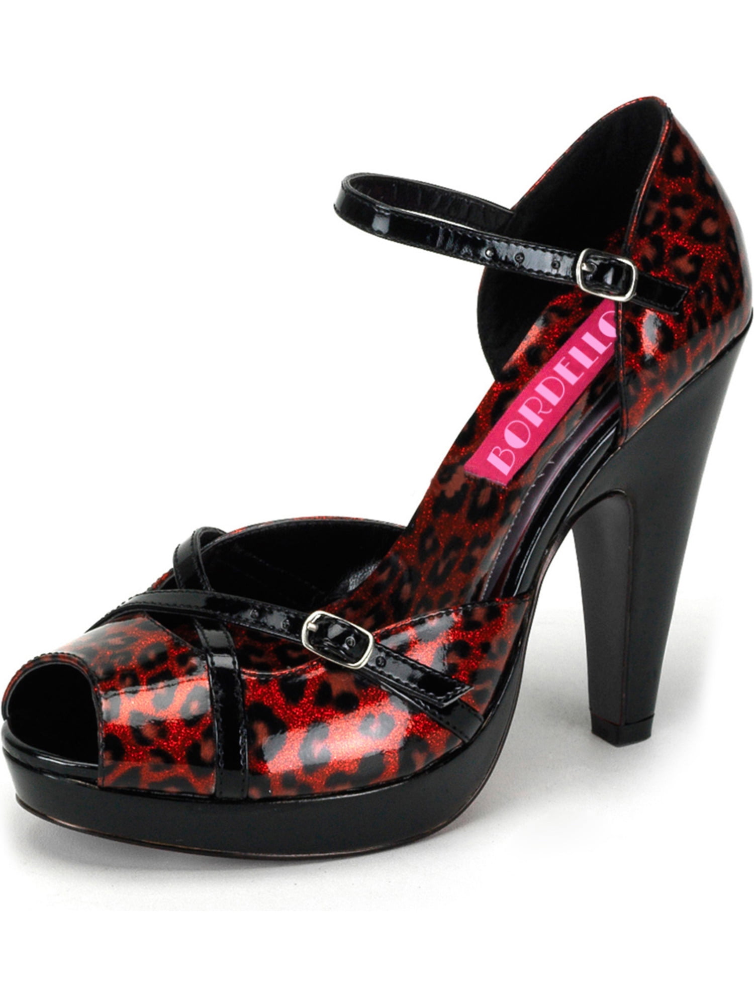 Bordello Red Hot Sparkling Red Animal Print Heels with 1 Inch
