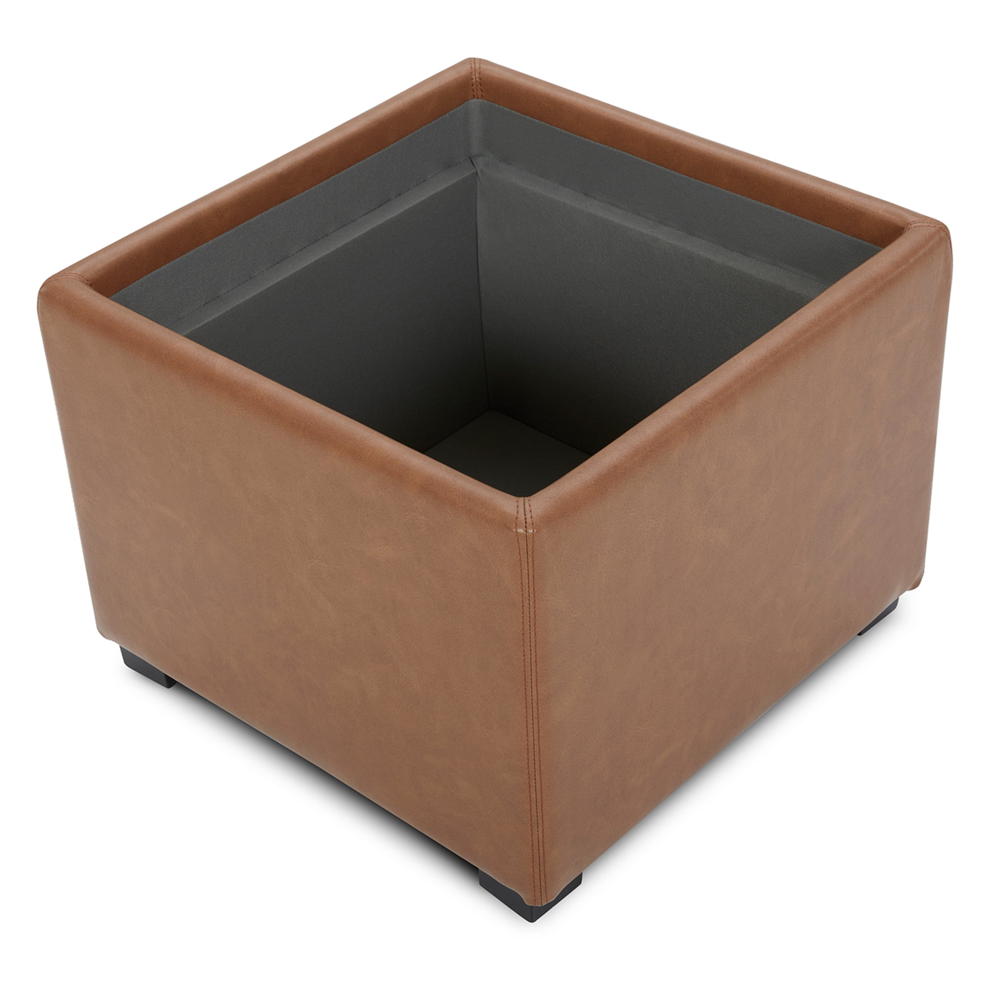 CHITA Faux Leather Storage Stool Ottoman, Foot Rest Stool Seat, Saddle Brown