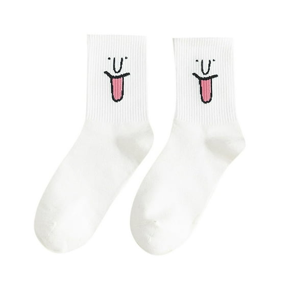 oqasdz Women Personalized Trendy Cartoon Funny Expression Jacquard Single Needle Socks Neutral Breathable Cotton Mid Calf Socks