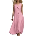 thumbnail image 2 of ClodeEU Women's Sleeveless V Neck Midi Dress,Casual A Line Dress with Button and Pockets Pink,Women's Plus M, 2 of 5