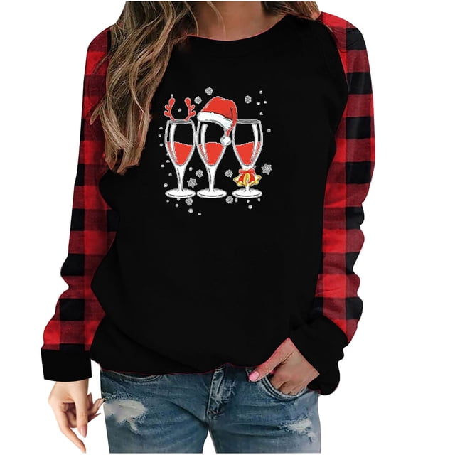 Sudaderas de Cuello Redondo de Navidad Para Mujer Blusa de Manga Larga Suelta Con Estampado de Navidad Odeerbi ODB207213
