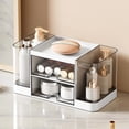 thumbnail image 4 of Clear Plastic Desk Organizer with Drawers and Compartments, Desktop Storage Caddy with Pen Holders for Office Supplies, Makeup, and Accessories, 4 of 6