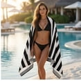 thumbnail image 4 of Oversized Cabana Striped Beach Towel, 60 x 28 Inch Large Quick-Dry Bath Towel, Lightweight Sand-Free Microfiber Towel for Swimming Pool & Travel, Available in 8 Colors, Black, 4 of 9