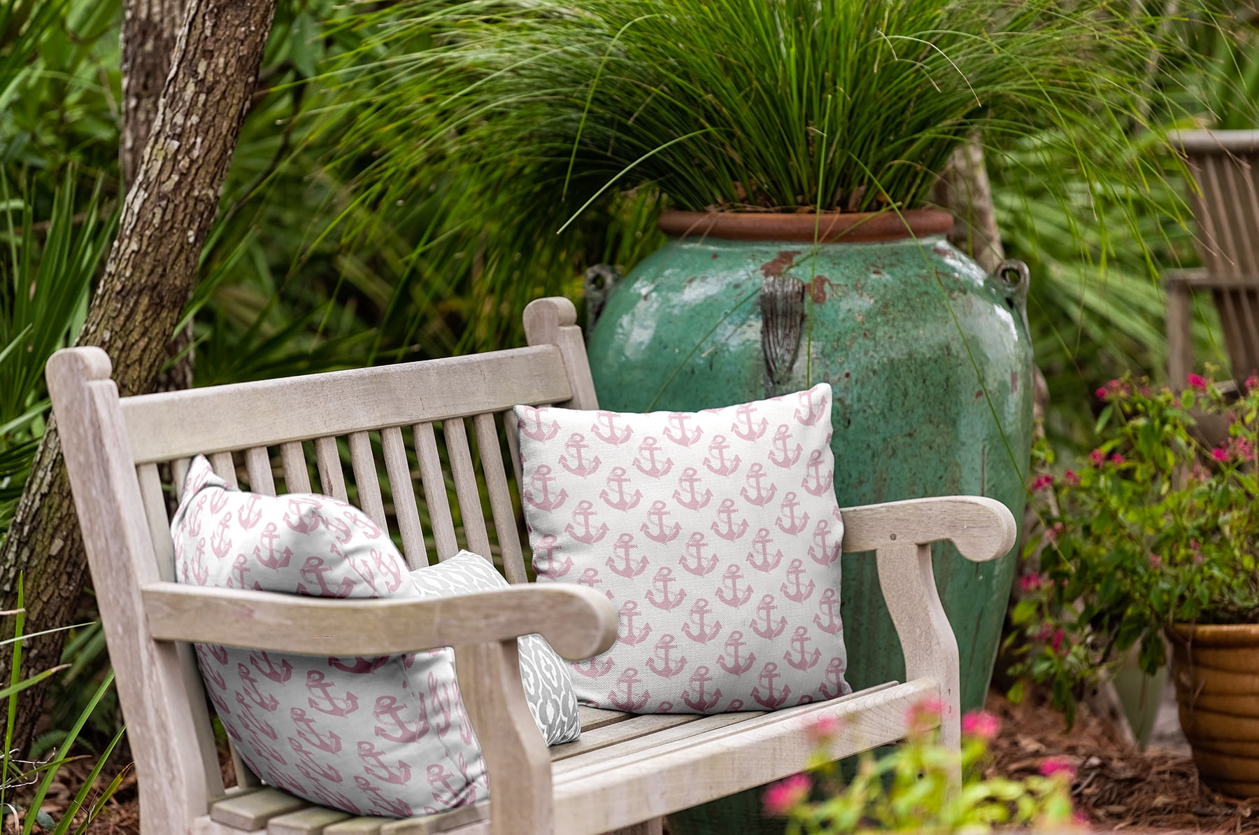 Simply Daisy 20" x 20" Anchor Pattern Indoor/Outdoor Throw Pillow, Light Pink (1 count)