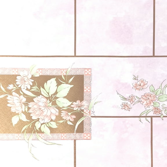 Dundee Deco Peel and Stick Self Adhesive Wallpaper - Floral Printed Pink, Green Flowers in Tiles, 18 ft x 18 in