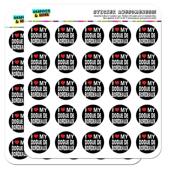 I Love My Dogue De Bordeaux Stylish 1" Scrapbooking Crafting Stickers