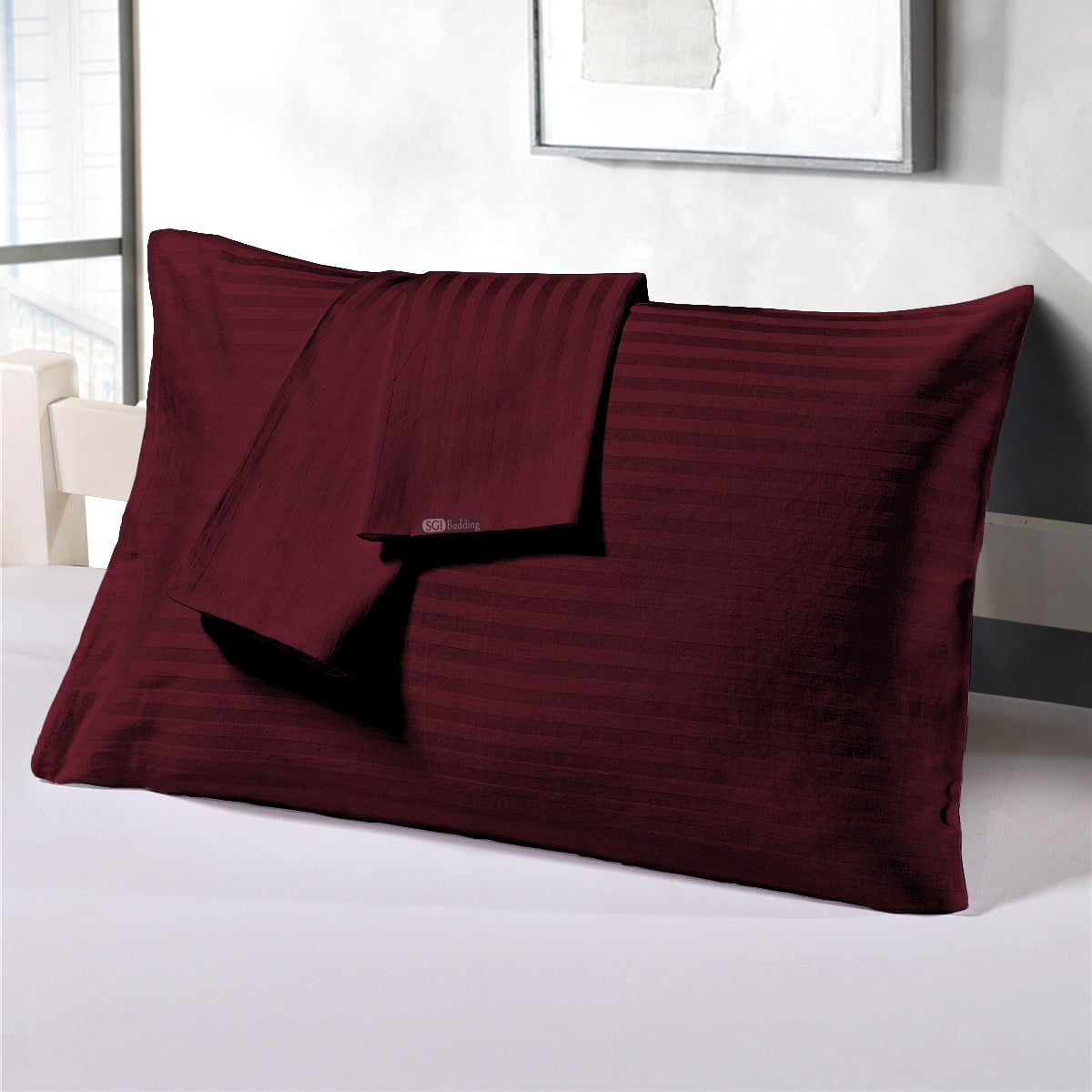 Egyptian Cotton Queen Size Pillow Covers Stripe & Fade Resistance