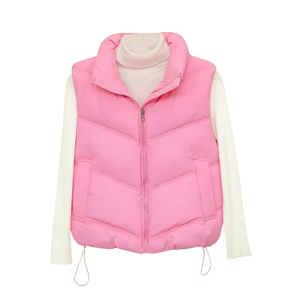 Dagegui Lightweight Vest for Women Stand Collar Sleeveless Jackets Puffer Warm Coats Fall Winter Everyday Vests with Pockets Pink M