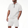 thumbnail image 2 of FRSASU Men's 2 Piece Sweatsuits Outfits Jacquard Checkerboard Short Sleeve Zip Polo Shirt Sweatshirt Joggers Sweatshorts Tracksuit Set White, 2 of 7