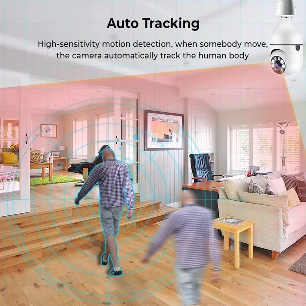 1080P Light Bulb Camera, Wireless 2.4GHz WiFi Home Security, 360° Surveillance Cam with Motion Detection Alarm Night Vision Light Socket Camera