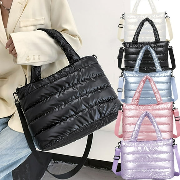 Large Nylon Tote Shoulder Bag | Padded Winter Handbag for Women | Lightweight Tear-Resistant Down Lining | Versatile Travel Shopping Purse | Spacious 13x7.87x7.08in | 1pc Included