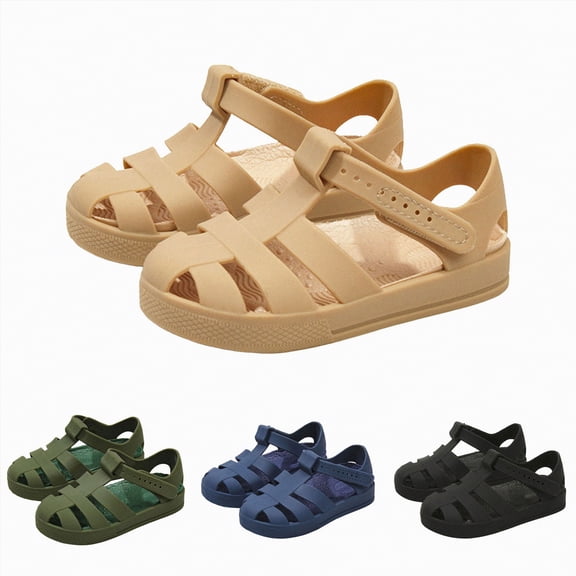YDFCWXW Jelly Sandals for Girls,Boys Summer Casual Closed Toe Jelly Flats Shoes with Adjustable Strap for Toddler Kids (Black, 2.5-3 Years)