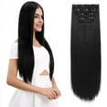 thumbnail image 2 of 28" Straight Super Long 4 PCS Set Thick Clip in on Hair Extensions 4PCS Short Wavy Hair Extensions 14" Invisible Lace Weft Natural Soft Hairpieces, 2 of 8