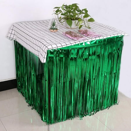 

Taehoxa Table Skirt Foil Fringe Curtains Blue Gold Pink Glossy Metallic Tinsel For Party Birthday Gatherings Holiday Wedding Decorations