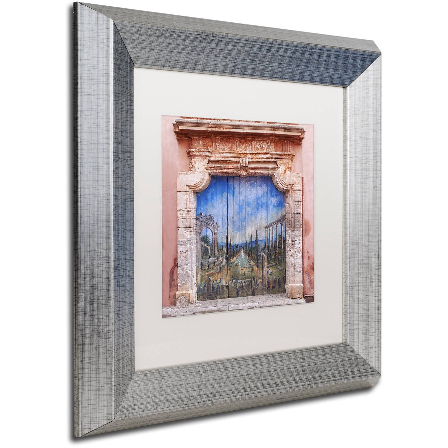 Trademark Fine Art 'Old Painted Door' Canvas Art by Michael Blanchette Photography, White Matte, Silver Frame