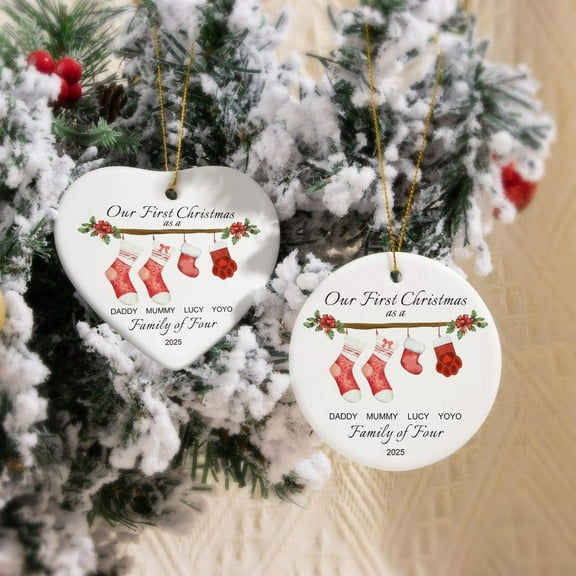 First Christmas as a Family of Four Bauble, Personalized Christmas Keepsake 2025, My First Holiday Ornament, 3 Inch