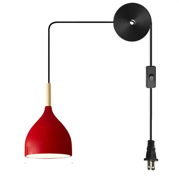 JLOWCO Plug in Pendant Light Modern Hanging Lights with Plug in Cord Bedroom Farmhouse Light Fixtures Kitchen Pendant Lights Kitchen Island Red Farmhouse (LED Bulb Include)