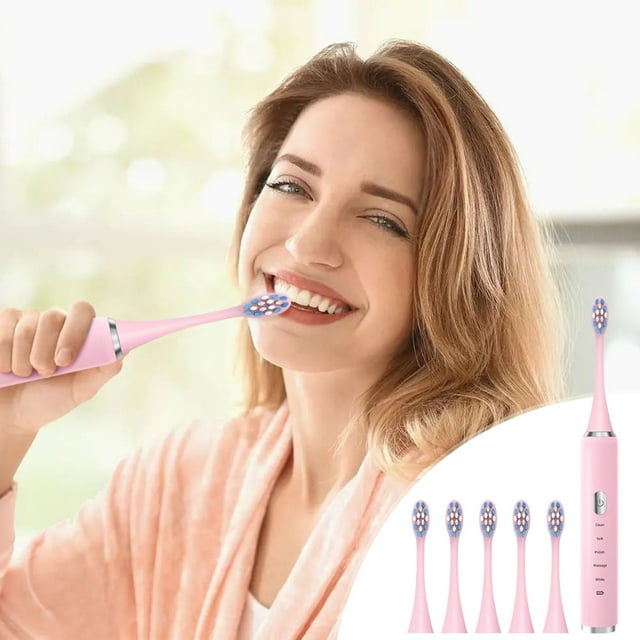 Electric Toothbrush, USB Charging Toothbrush, Intelligent Toothbrush, Soft Bristle Toothbrush, Sound Vibration, 5 Modes, IPX7 Waterproof, 60 Days Battery Life, Intelligent Timing, 5 Brush Heads