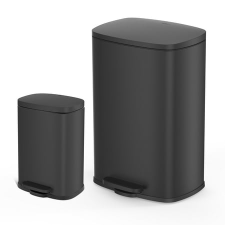 Qualiazero 13.2 Gallon and 3.2 Gallon Trash Can Combo  Rectangular Shape Step Can Combo - Matte Black