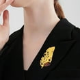 thumbnail image 3 of Gieenan Unisex Alloy Gold Leaf Brooch with Purple Gemstones Elegant Lapel Pin Handmade Accessory for Office and Party Attire, 3 of 9