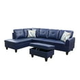 thumbnail image 2 of Hommoo L Shaped 4-Seat Couch, 16'' Back Height Faux Leather Sectional Couches and Sofas, Modern Living Room Furniture Sets Sectional Sofa Set, Blue(No Ottoman), 2 of 7