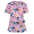 thumbnail image 1 of Puntoco Blusa de manga corta con cuello en V para mujer Uniforme de trabajo Blusa con estampado de dibujos animados Puntoco Puntoco-2698, 1 of 7