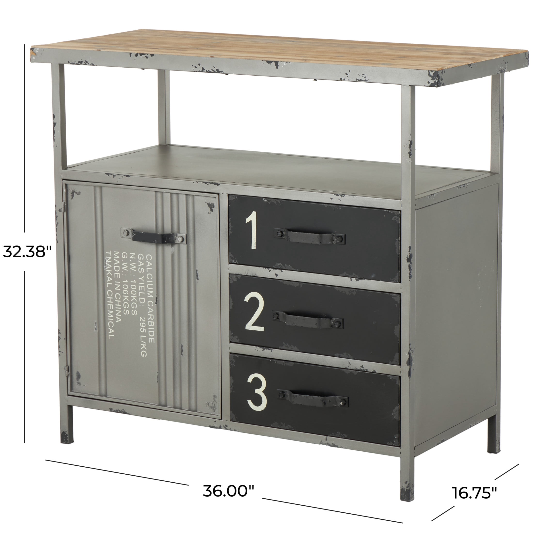 DecMode Industrial Metal Cabinet, 36"W x 32"H with Numbers and Text Typography and Gray/Black Finish