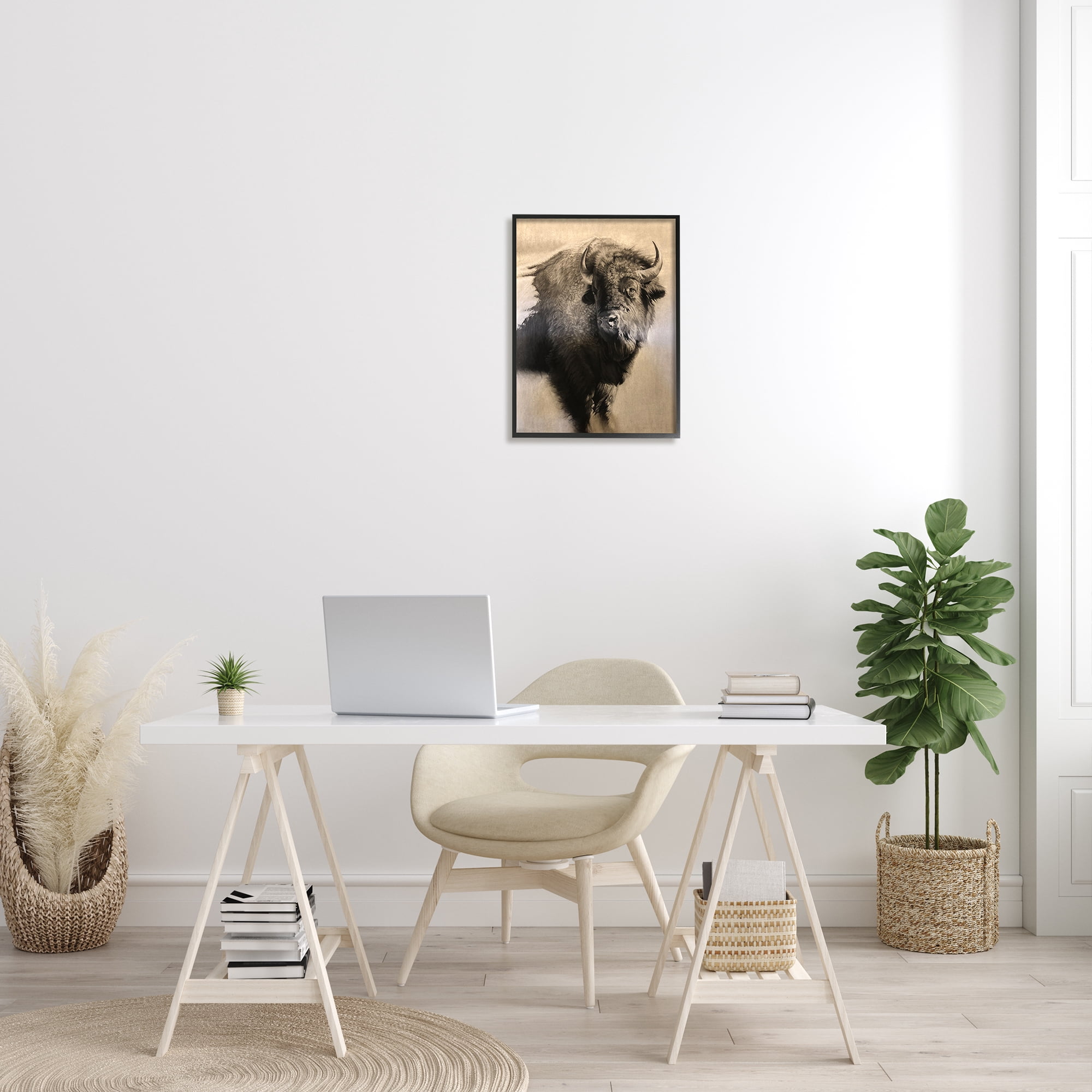 Stupell Industries Young Bull Vintage Portrait Realistic Rustic Animals & Insects Drawing Black Framed Art Print Wall Art, 16 x 20