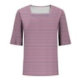 thumbnail image 5 of SYMOID Womens Summer Striped Casual Short Sleeve Blouse for Misses,Pink,Size S, 5 of 6